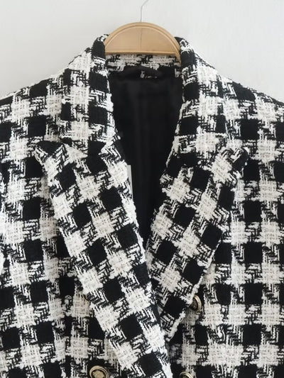 Abrigo Tipo Blazer Doble Botonadura Pata de Gallo para Mujer - Image 3