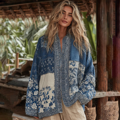 Camisa Étnica de Lino sin Botones con Estampado de Chal - Image 11