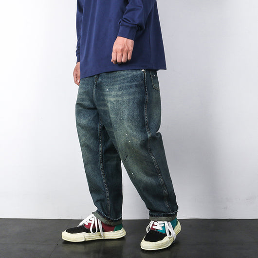 Jeans Rectos Cropped con Efecto Vintage Desteñido y Salpicaduras de Tinta - Image 3