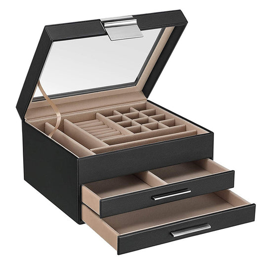 Caja Organizadora de Joyas con Tres Capas y Dos Cajones
