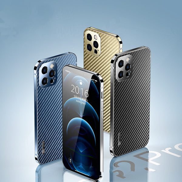 Funda para Celular de Acero Inoxidable con Patrón Fibra de Carbono - Ultradelgada y Resistente