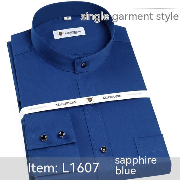 Camisa Manga Larga Cuello Mao de Algodón Mercerizado para Hombre