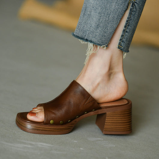 Pantuflas Retro con Tacón Grueso y Punta Cuadrada para Mujer - Comodidad de Verano - Image 3