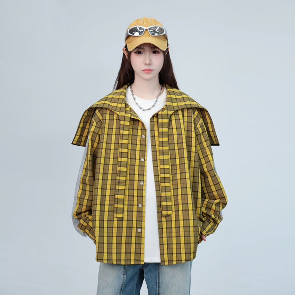 Camisa de Cuadros Patchwork Gris en Algodón