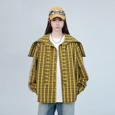 Camisa de Cuadros Patchwork Gris en Algodón