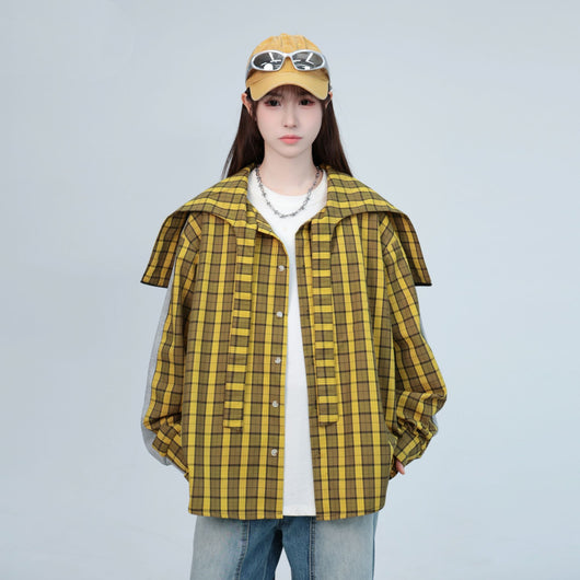 Camisa de Cuadros Patchwork Gris en Algodón