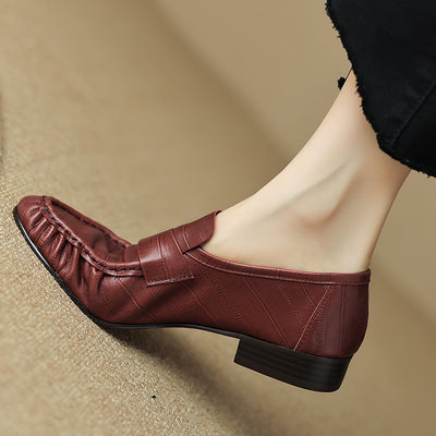 Mocasines Casuales de Cuero para Mujer con Pliegues Elegantes - Image 3