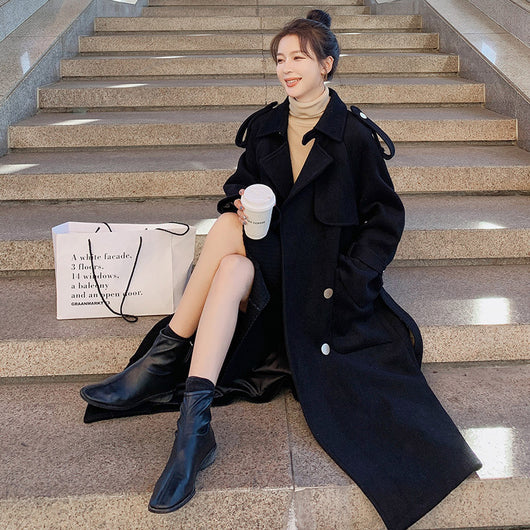 Abrigo de Lana Largo Estilo Diosa - Negro Elegante - Image 4