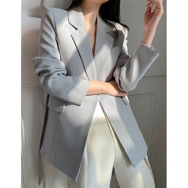 Blazer Holgado Gris Azulado con Estilo Coreano Minimalista para Mujer