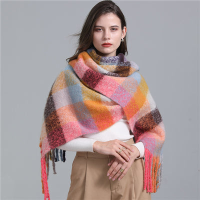 Bufanda Cuadros Europea Larga con Flecos - Chal Invierno Grueso Rayas Combinadas - Image 7