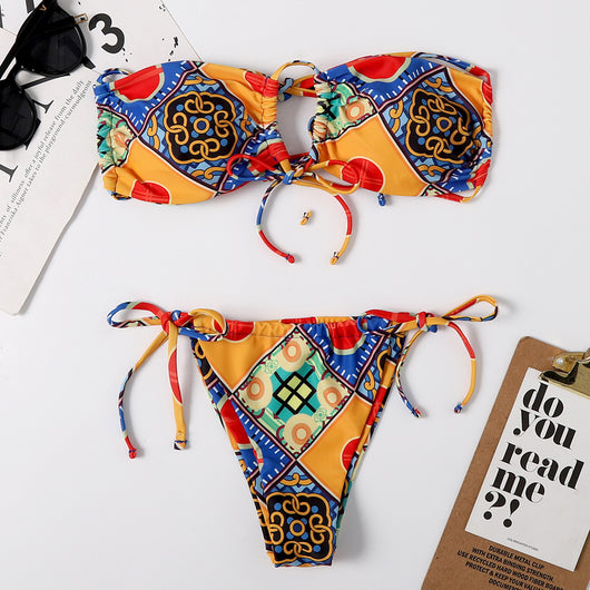 Bikini Estampado con Cordones y Encaje Triangular para Mujer - Image 9