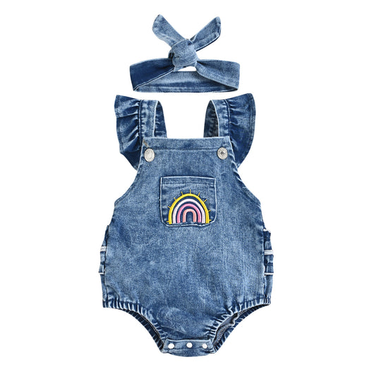 Conjunto de Dos Piezas: Peto Denim con Estampado Arcoíris y Pañoleta para Bebé Niña - Image 10