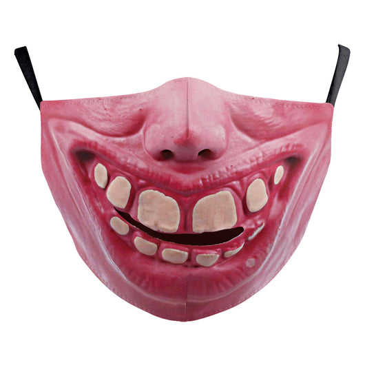 Halloween funny face mask with a digital print of a nose and two large buck teeth, featuring black ear loops. - Image 23