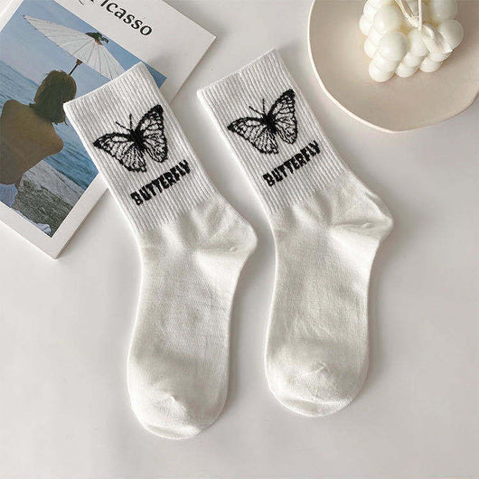 Calcetines Tube Mujer Mariposa - Diseño Cartoon Blanco y Negro - Image 6
