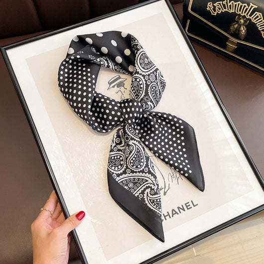 Pañuelo de Seda Cuadrado Rayas Blanco y Negro - Accesorio Versátil para Primavera - Image 2