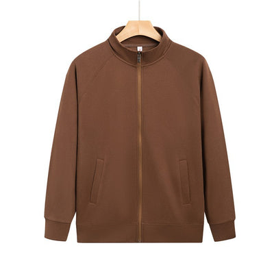 Purple full-zip jacket with a stand-up collar, raglan sleeves, and front pockets, displayed on a hanger. - Image 27