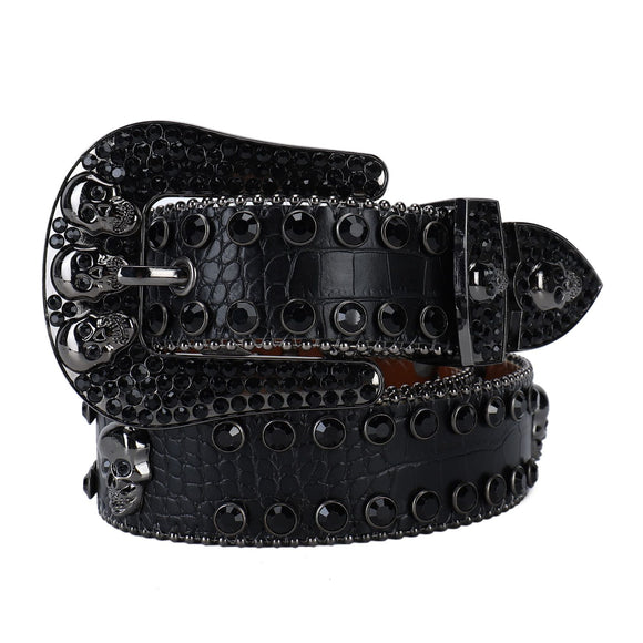 Cinturón Punk con Tachuelas y Rhinestones Negro y Rojo