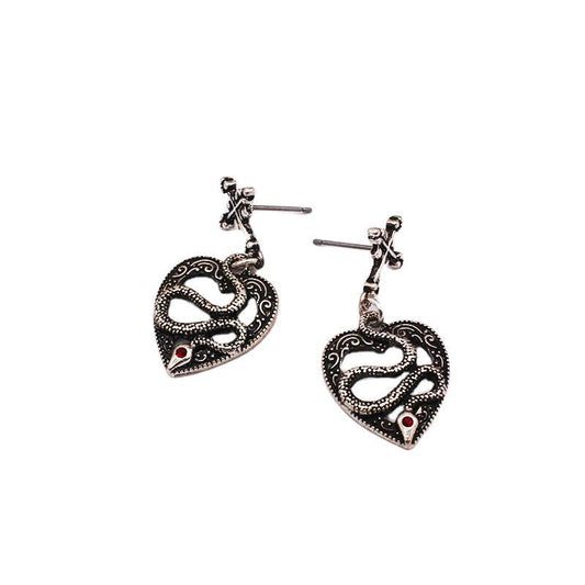 Aretes de Plata Antigua con Corazón Hueco y Serpiente - Diseño Vintage - Image 2