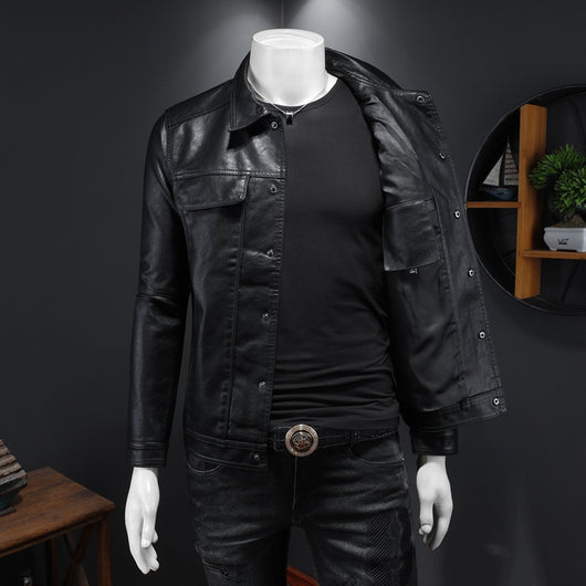 Chaqueta de Cuero PU para Motociclista con Solapa - Estilo Masculino - Image 4