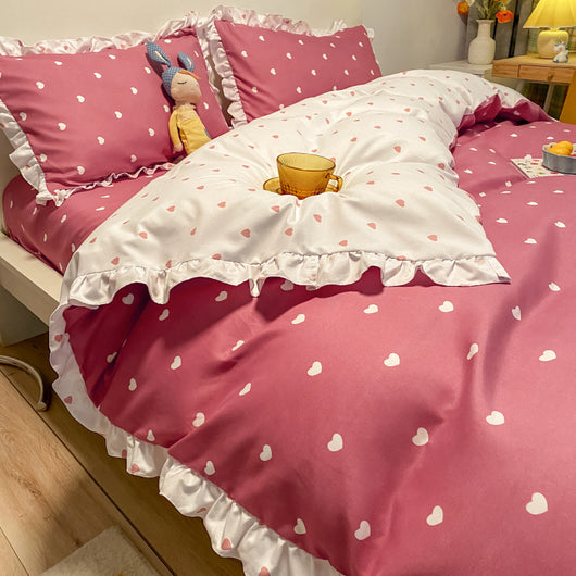 Juego de Cama Princesa de Tres Piezas con Motivo de Corazones para Niñas - Image 12