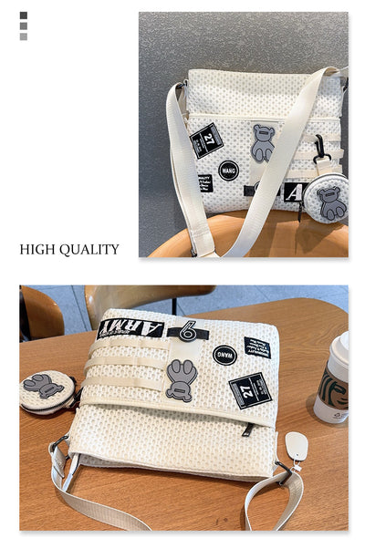 Bolsa Crossbody de Malla con Parches de Gran Capacidad - Image 12