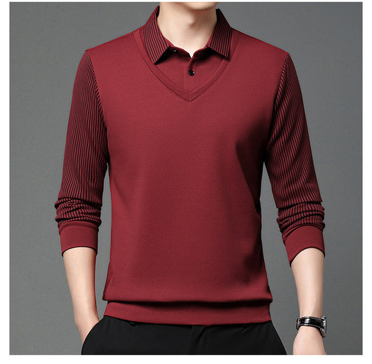 Playera Casual de Negocios con Efecto Dos Piezas y Mangas Rayadas - Image 21
