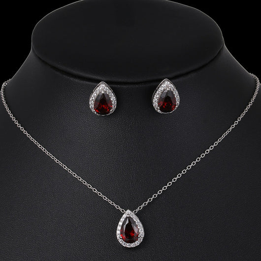Conjunto de Aretes y Collar con Circonitas en Forma de Gota - Image 2