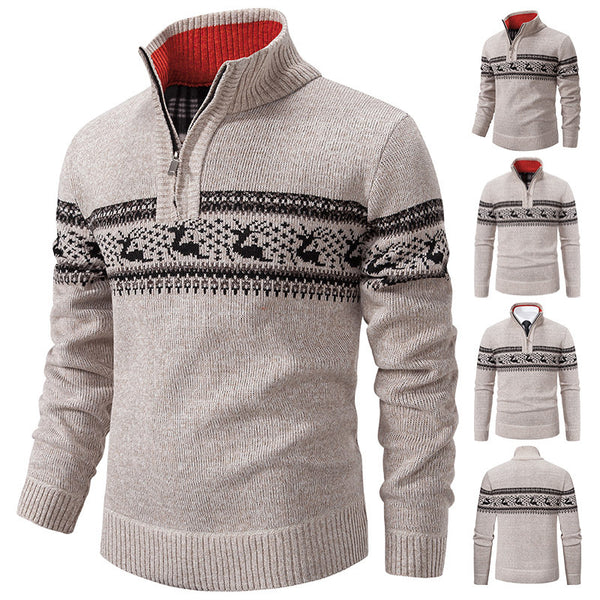 Suéter Tejido de Cuello Medio Cierre Half-zip Talla Grande