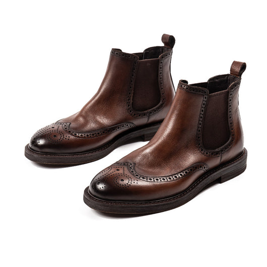 Botas Chelsea de Cuero Grabado con Detalles Brogue para Hombre