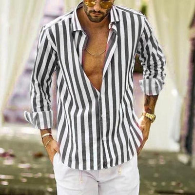 Camisa Casual de Rayas con Mangas Largas para Hombre - Image 5