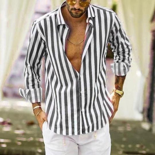 Camisa Casual de Rayas con Mangas Largas para Hombre - Image 5