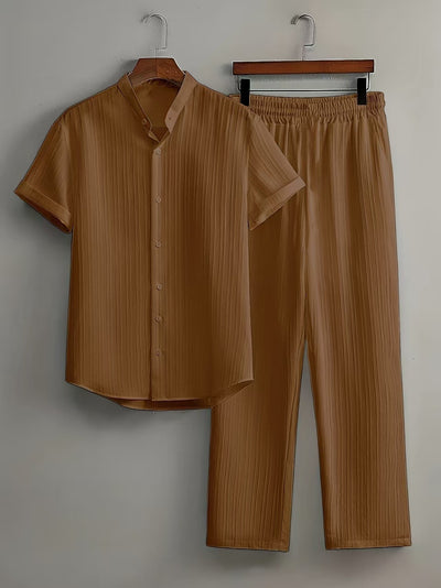 Conjunto de Camisa y Pantalón Corto Bambú Texturizado Multicolor para Hombre - Image 21