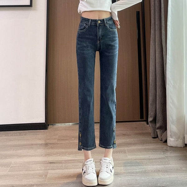 Pantalones Cigarette Cropped con Cierre de Botones para Mujer