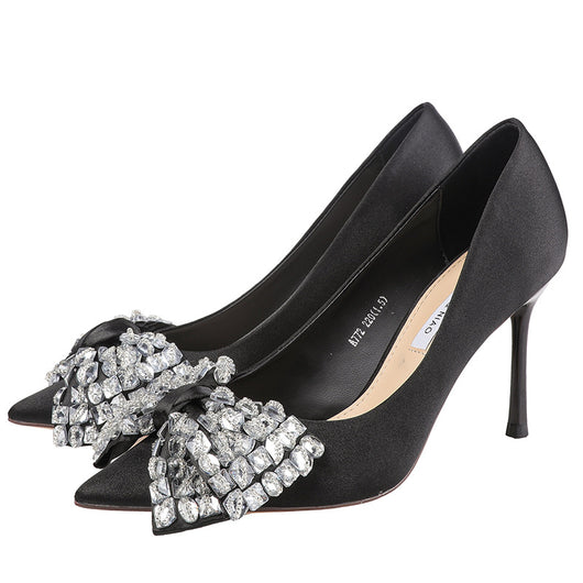 Zapatos de Tacón Stiletto Elegantes con Moño Satinado y Punta Afilada - Image 9