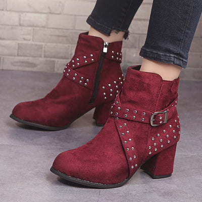 Botas Tobilleras de Tacón Alto en Gamuza con Hebilla - Otoño Invierno - Image 3