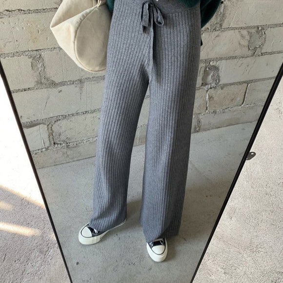 Pantalones Anchos de Punto Suelto con Nueve Puntos de Caída