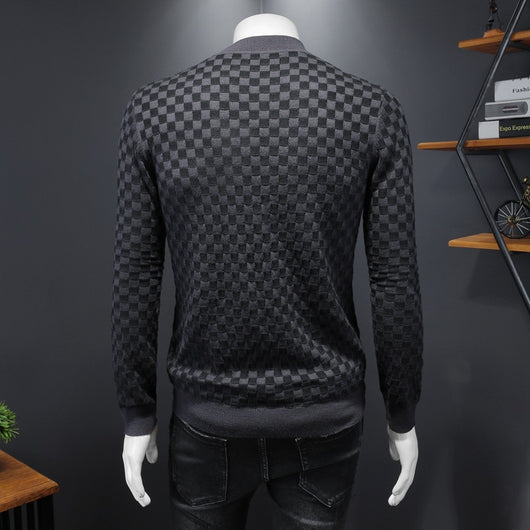 Suéter de Lana a Cuadros Talla Grande con Cuello Tortuga Medio - Image 9