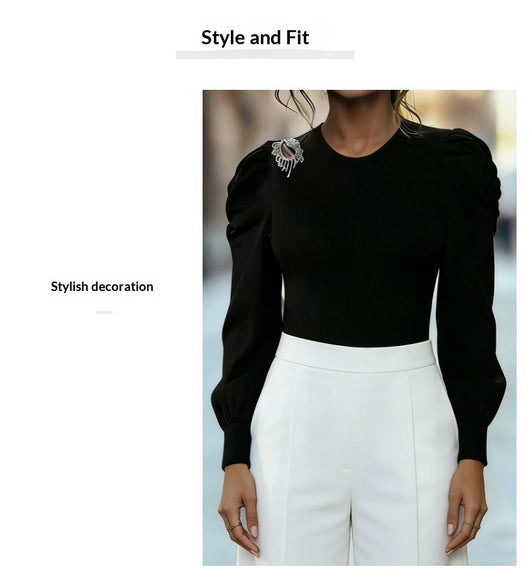 Blusa Tejida con Mangas Abullonadas - Base Layer Elegante Estilo Francés - Image 9