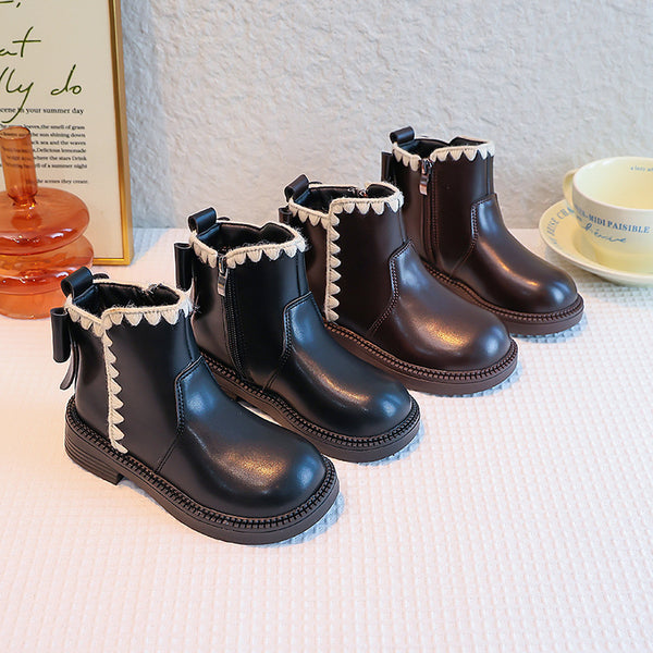 Botas de Cuero para Niñas con Forro de Terciopelo y Suela Flexible