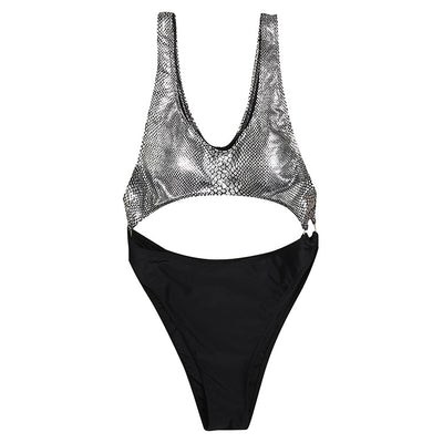 Bikini Triángulo Cintura Alta con Estampado de Serpiente y Bloques de Color - Image 12
