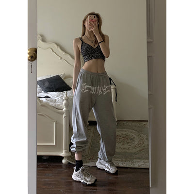 Pantalones Sueltos Grises Floreados Livianos para Mujer
