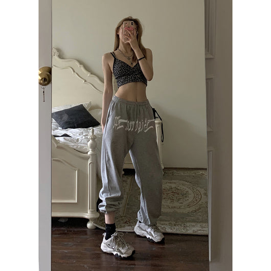 Pantalones Sueltos Grises Floreados Livianos para Mujer