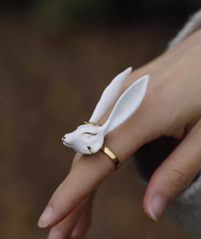 Anillo de Zorro de Cerámica Platinado Artesanal para Hombre y Mujer - Image 4