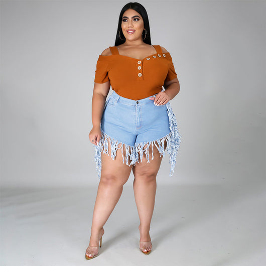 Shorts Denim Rotos con Flecos Talla Grande para Mujer - Pantalones Rectos Casual - Image 5