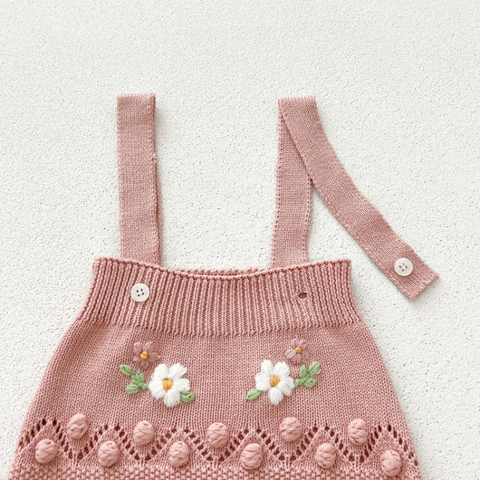 Conjunto Tejido a Mano para Recién Nacido - Cardigan y Mameluco con Flor - Image 18