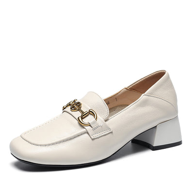 Mocasín Horsebit Cuero Mujer Tacón Medio Punta Cuadrada - Image 3