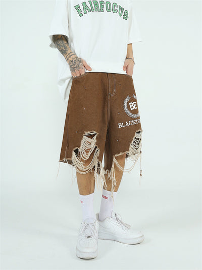 Pantalones Cortos Denim Rotos Hombre Estilo Urbano Pierna Ancha - Image 7