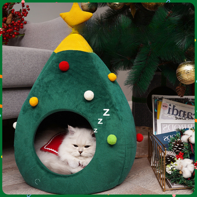 Cama Cueva Térmica para Gatos y Perros - Nido Navideño Cómodo y Lavable