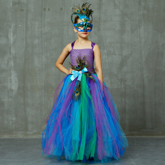 Conjunto de Vestido Infantil con Malla y Volantes