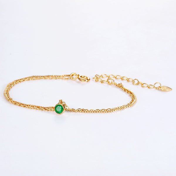Pulsera de Plata Esterlina con Esmeralda Natural de Dos Capas